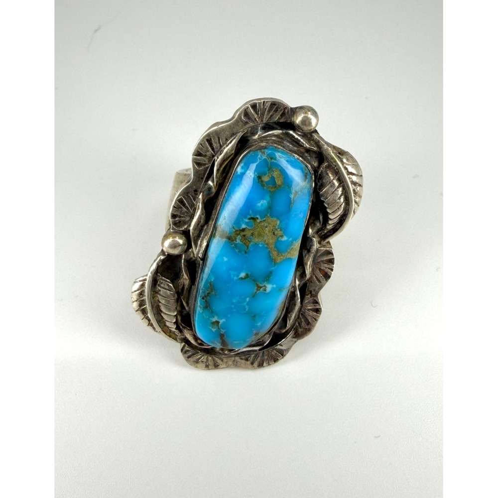 Men's Navajo‎ Sterling Silver Natural Kingman Turquoise Ring - 23.71g Size 12.25 - Picture 2 of 7
